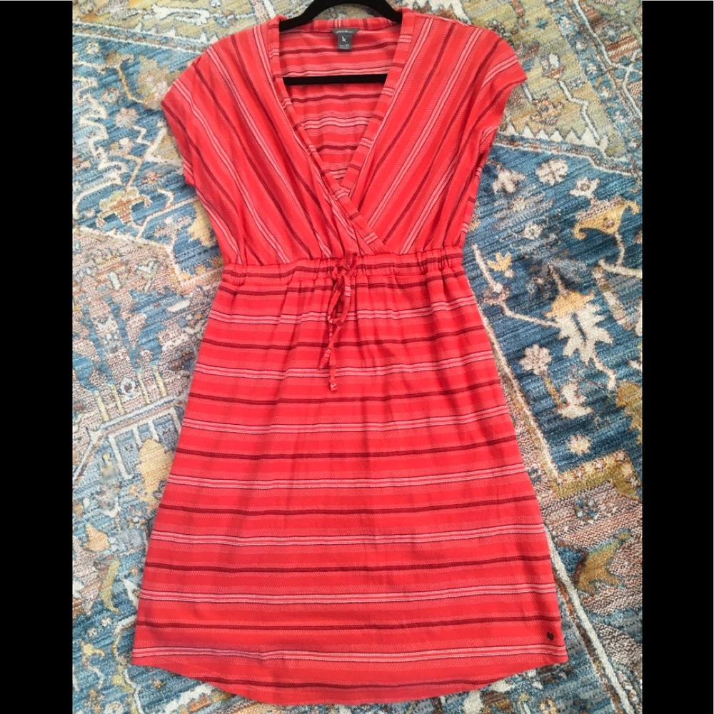 Eddie Bauer Orange Stripe V-neck Cotton Dress XS